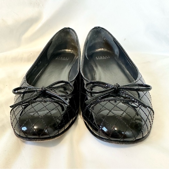 Stuart Weitzman bow quilted patent leather ballerina black flats Quilty - Picture 10 of 15
